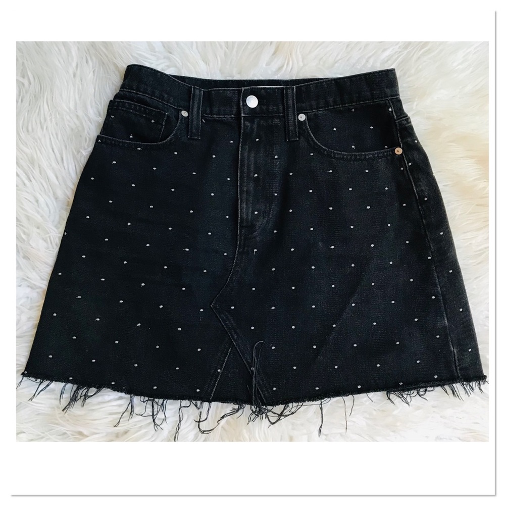 Madewell Black Mini Skirt with White Dot Embroidery
